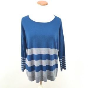 Joie Striped Wool Cashmere Blend Sweater Blue‎ Gray Knit Top Women’s Sz Large